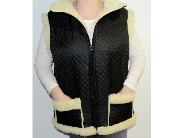 Жилет з овечої шерсті болонь, безрукавка овеча шерсть, чорного кольору 44