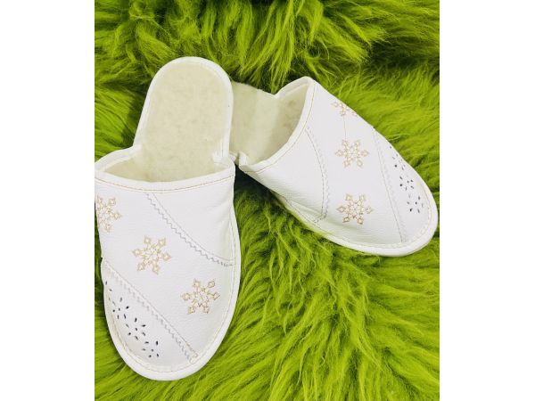 Домашні капці жіночі із шкіри та овечої шерсті, (тапочки домашні) 37