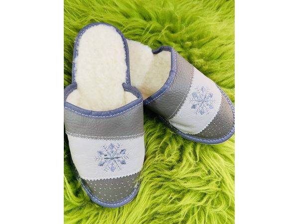 Домашні жіночі шкіряні капці з овечої шерсті 37