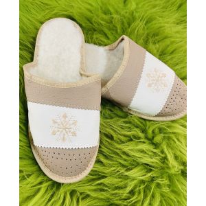 Домашні жіночі шкіряні капці з овечої шерсті 37