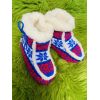 Чуні з овечої шерсті, орнамент червоно-сині, гумова підошва