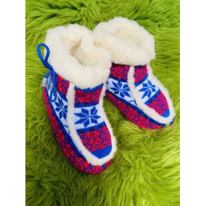 Чуні з овечої шерсті, орнамент червоно-сині, гумова підошва 40-41