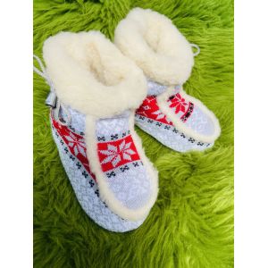 Чуні з овечої шерсті, орнамент сірі, гумова підошва
