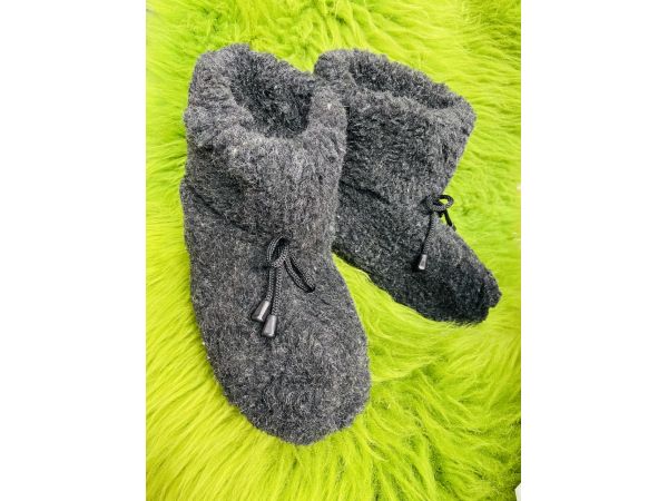 Чуні з овечої шерсті сірі на резиновій підошві 44-45