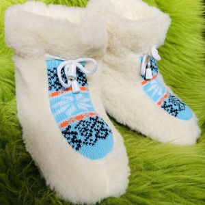 Чуні з овечої шерсті, cніжинка кольорові блакитний, гумова підошва