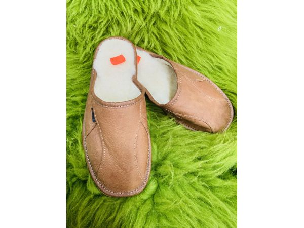 Домашні чоловічі шкіряні капці з овечої шерсті, 40 розмір