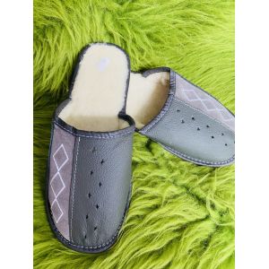 Домашні чоловічі тапочки шкіряні з овечої шерсті 41