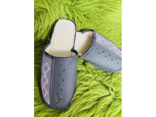 Домашні чоловічі тапочки шкіряні з овечої шерсті 41