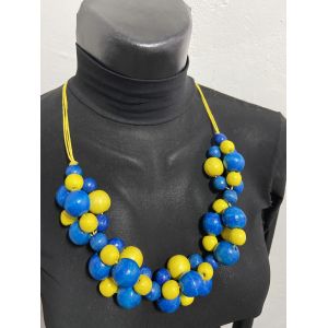 Намисто з дерева в національному стилі, синьо-жовте намисто