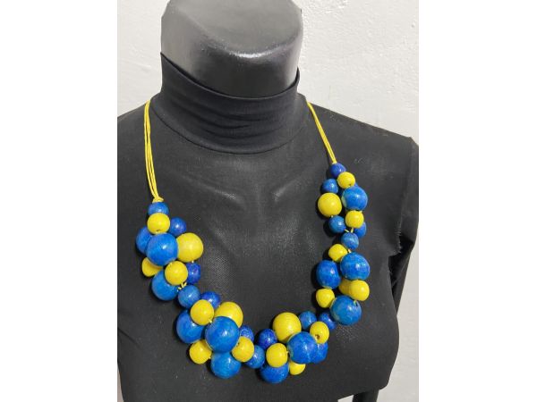 Намисто з дерева в національному стилі, синьо-жовте намисто