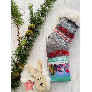 Шкарпетки дитячі овеча шерсть від 0 до 36 місяців сіро-червоний