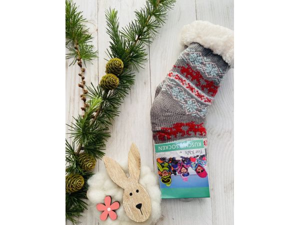 Шкарпетки дитячі овеча шерсть від 0 до 36 місяців сіро-червоний