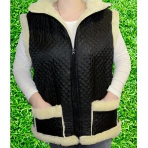 Жилет з овечої шерсті болонь, безрукавка овеча шерсть, чорного кольору