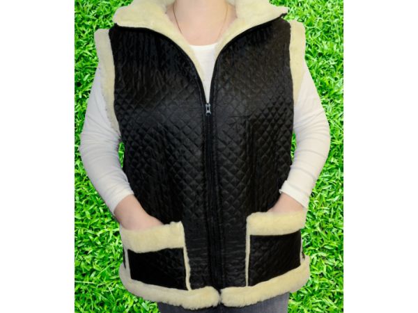 Жилет з овечої шерсті болонь, безрукавка овеча шерсть, чорного кольору