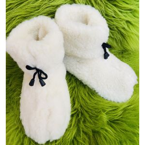 Чуні з овечої шерсті, гумова підошва білі із зав’язками 44-45