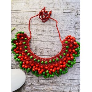 Намисто з дерева ручна робота зелено-червоне