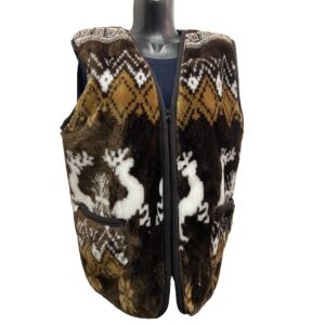 Жилет з овечої вовни орнамент олені на блискавці(безрукавка жіноча, Жилет із овечої шерсті стьобаний жилет із 4 XL