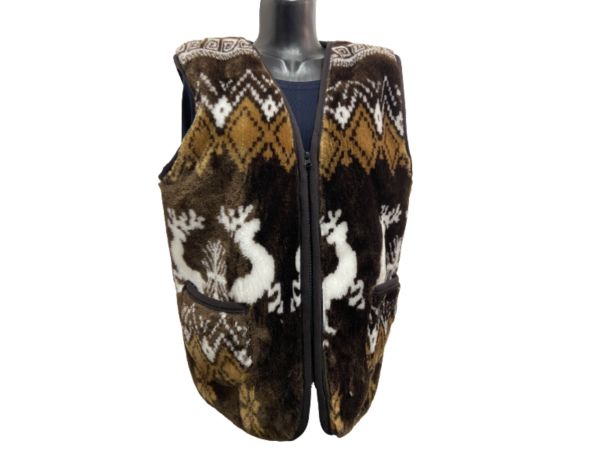 Жилет з овечої вовни орнамент олені на блискавці(безрукавка жіноча, Жилет із овечої шерсті стьобаний жилет із XL