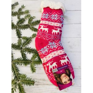 Шкарпетки жіночі з хутра, шкарпетки з овечої шерсті , новорічні носки, носки олені 35-38, 39-41 рожеві 39-42