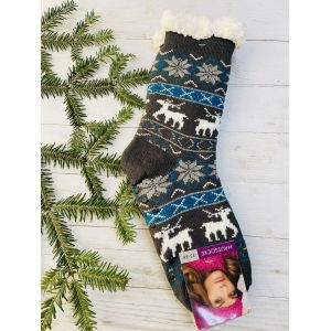 Шкарпетки жіночі з хутра, шкарпетки з овечої шерсті , новорічні носки, носки олені 35-38, 39-41 сірі 39-42