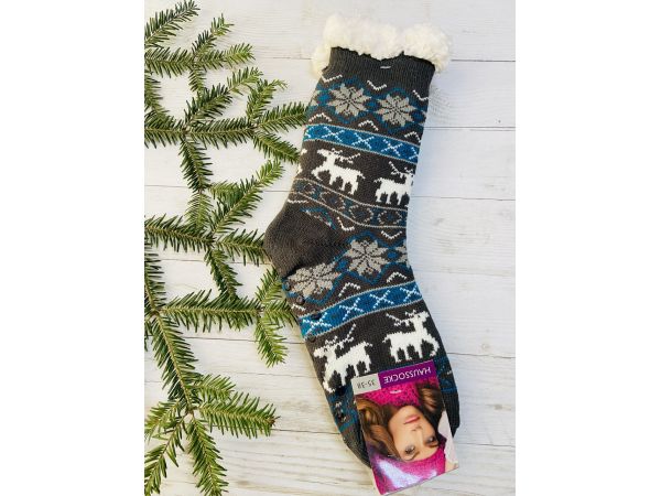 Шкарпетки жіночі з хутра, шкарпетки з овечої шерсті , новорічні носки, носки олені 35-38, 39-41 сірі 39-42