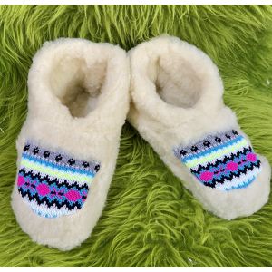 Чуні-тапочки з овечої шерсті на гумовій підошві блакитно-рожевий