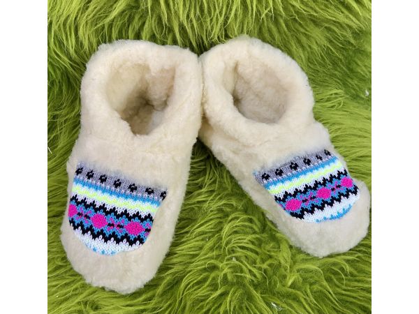 Чуні-тапочки з овечої шерсті на гумовій підошві блакитно-рожевий 38-39