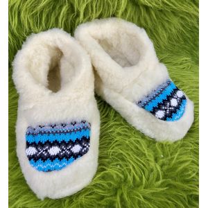 Чуні-тапочки з овечої шерсті на гумовій підошві блакитний