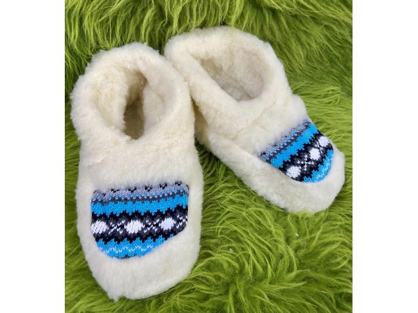 Чуні-тапочки з овечої шерсті на гумовій підошві блакитний