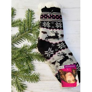 Шкарпетки жіночі з хутра сіро-чорний олені, 35-38, 39-42