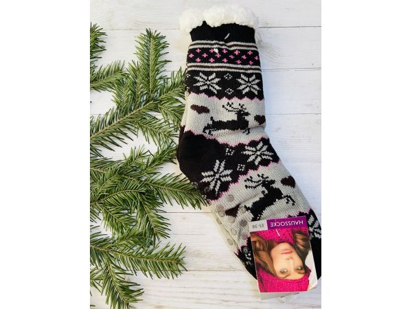 Шкарпетки жіночі з хутра сіро-чорний олені, 35-38, 39-42