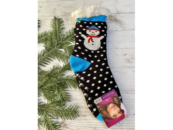 Шкарпетки жіночі з хутра,носки теплі, носки з овечої шерсті новорічні 35-38, 39-41 сніговик 39-41