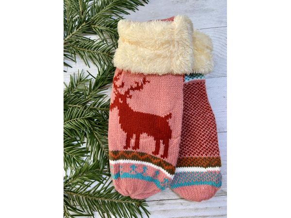 Рукавички жіночі  Олені рожевий