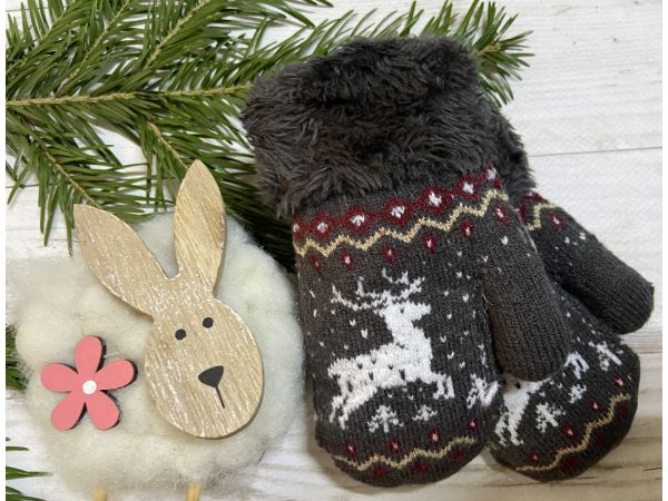 Рукавички дитячі від 1 до 2 років 14 см сіро-білий