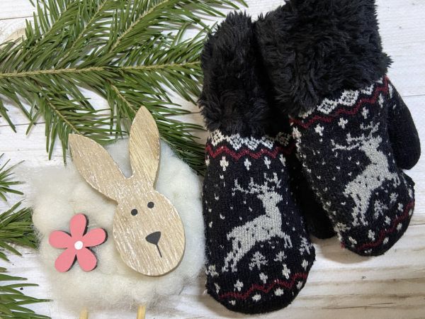 Рукавички дитячі від 1 до 2 років 14 см чорно-сірий