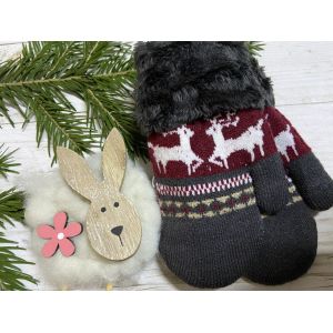 Рукавички дитячі від 2 до 4 років 16 см сіро-бордовий