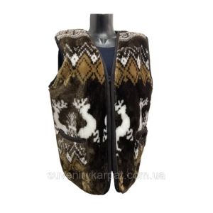 Жилет з овечої вовни орнамент олені на блискавці(безрукавка жіноча, Жилет із овечої шерсті стьобаний жилет із 6XL