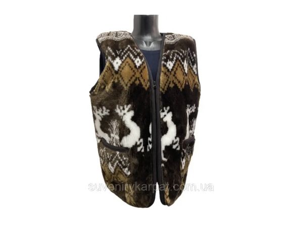Жилет з овечої вовни орнамент олені на блискавці(безрукавка жіноча, Жилет із овечої шерсті стьобаний жилет із 6XL