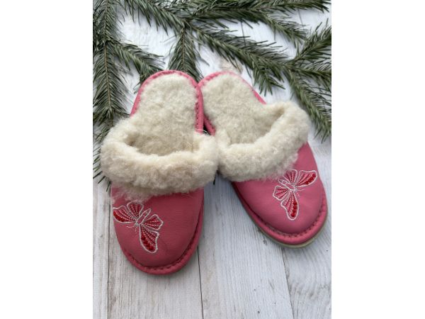 Домашні дитячі капці з овечої шерсті рожеві розмір 25, 28