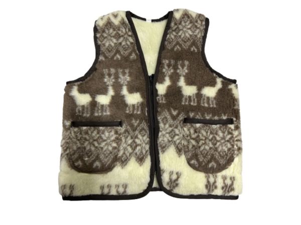 Жилет з овечої вовни орнамент олені на блискавці(безрукавка жіноча, Жилет із овечої шерсті стьобаний жилет із