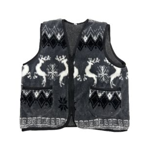 Жилет з овечої вовни орнамент олені на блискавці(безрукавка жіноча, Жилет із овечої шерсті стьобаний жилет із 5XL