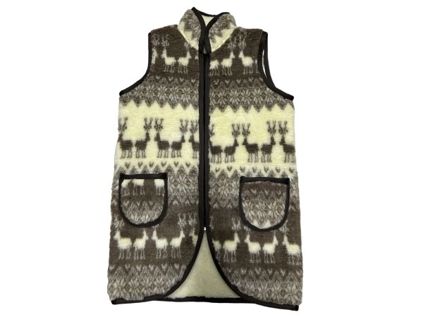 Жилет з овечої вовни орнамент довгий на блискавці, безрукавка жіноча довга