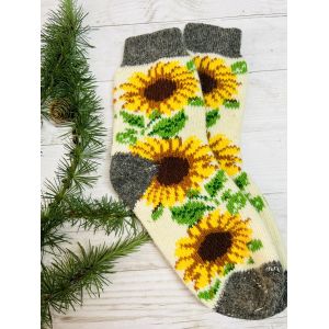 Шкарпетки жіночі з овечої шерсті, соняшники