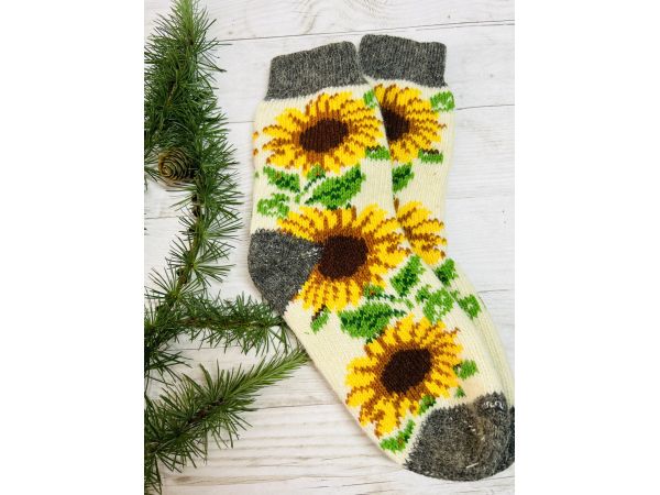 Шкарпетки жіночі з овечої шерсті, соняшники