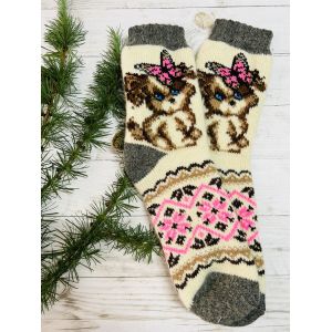 Шкарпетки жіночі з овечої шерсті, орнамент