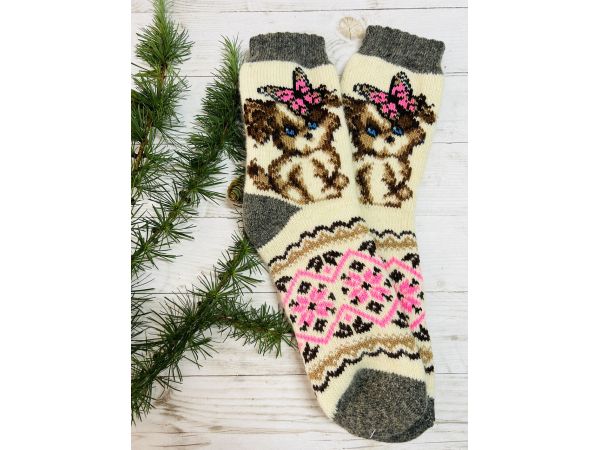 Шкарпетки жіночі з овечої шерсті, орнамент