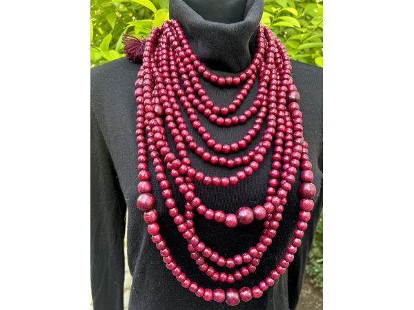 Намисто з дерева, ручна робота, намисто бордовий колір