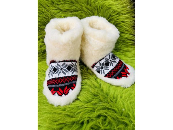 Чуні з овечої шерсті, чуні з овчини, чуні орнамент, чуні гумова підошва 36-37 розмір