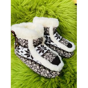 Чуні з овечої шерсті, орнамент блакитні, гумова підошва