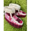 Чуні з овечої шерсті, орнамент рожеві, гумова підошва